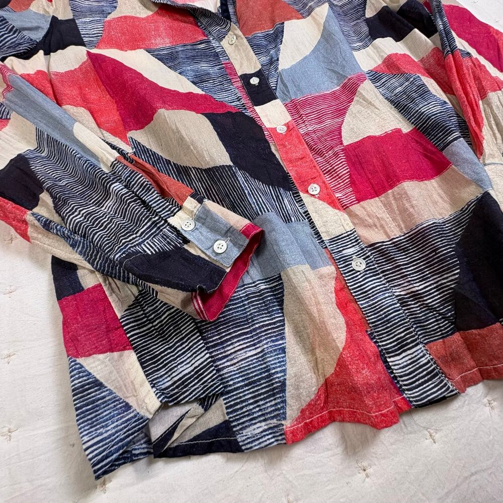 Nic + Zoe Geometric Print Cotton Button Up Shirt Women's M Patriotic Lightweight - Picture 6 of 13
